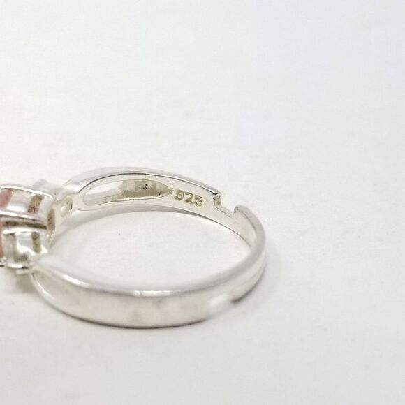 Vintage Sterling Silver Avon Pink Three Stone Ring Adjustable Band, Size 6 1/2 - Picture 6 of 11